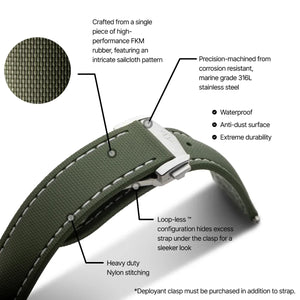Loop-less™ HydroFlex™ | Orbital Moss Edition | Green Strap with White Stitching