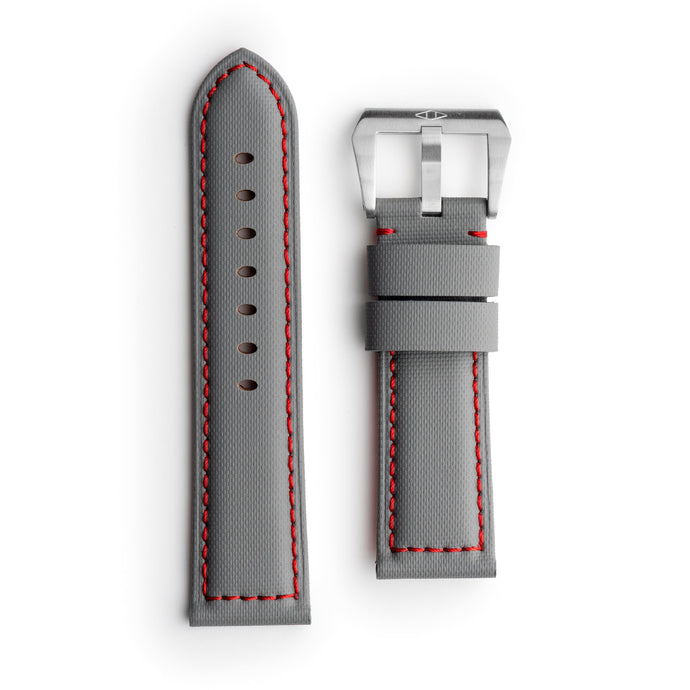 🎁 Pam Style Grey Sailcloth Watch Strap with Red Stitching